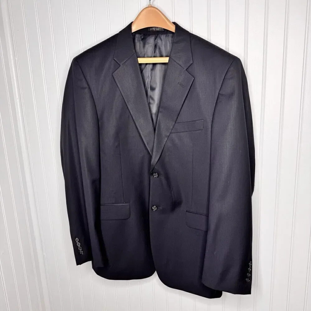 Jones New York Suit Jacket 39R Black Pinstripe 95% Wool Blazer Men Two Vent 0958